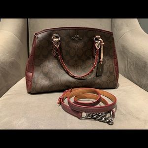 Coach oxblood and snakeskin trim & handle satchel